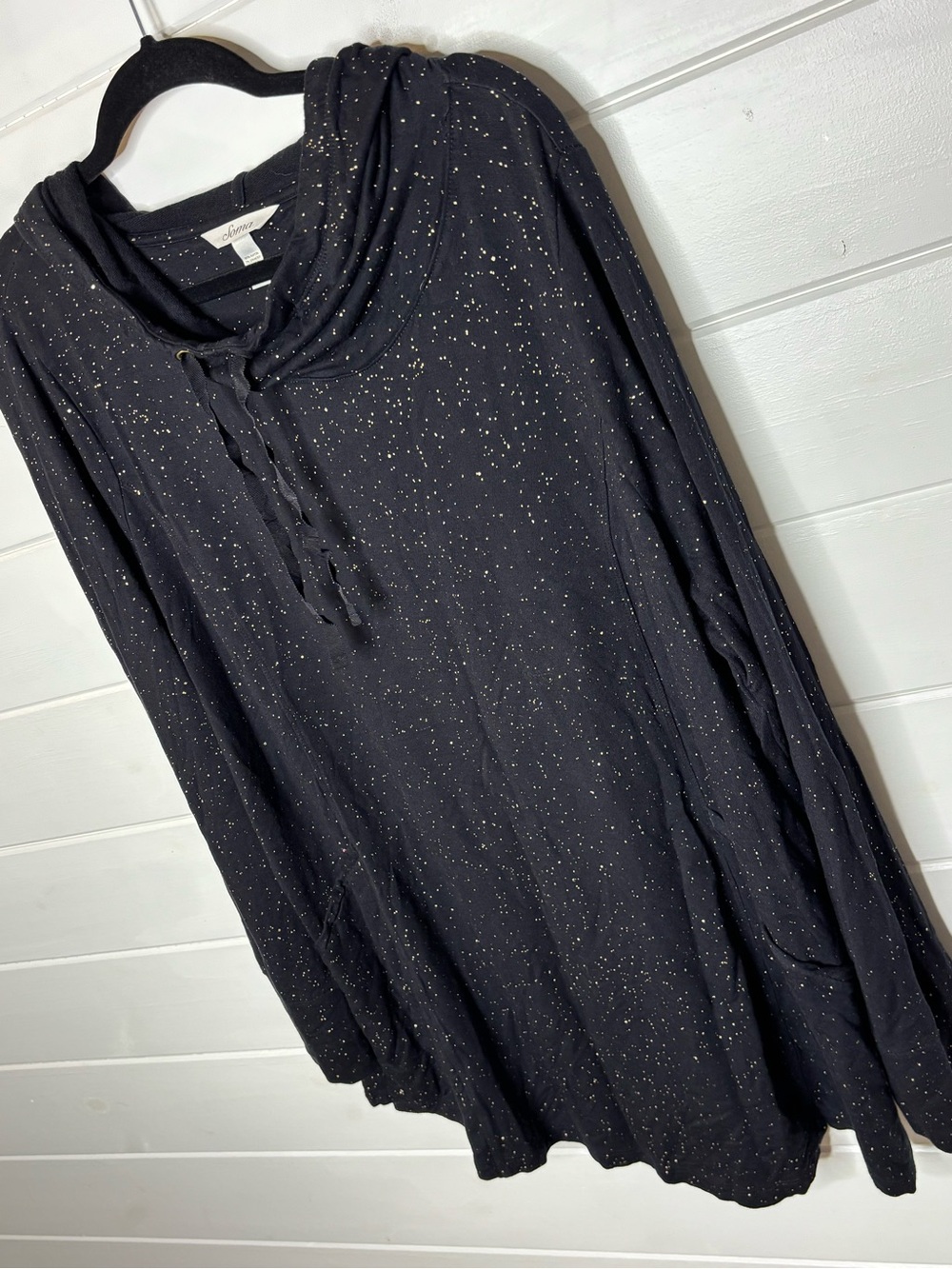 Soma Black Gold Speckled Cowl Neck Tunic Top w/Pockets Size XXL Soft Stretch - Picture 5 of 11